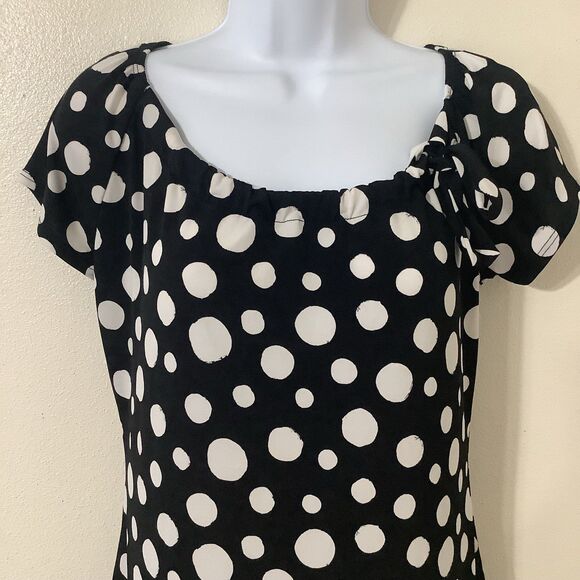 Vintage Y2K Polka Dot Retro Preppy Twee Stretch Bow Detail Blouse Small Casual - Picture 2 of 8